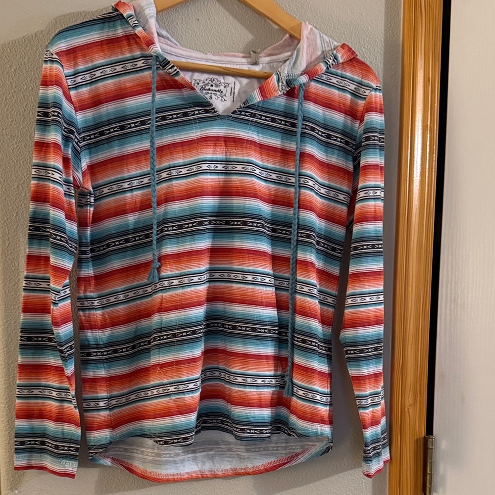 Striped Multicolor Long Sleeve Hoodie Tee